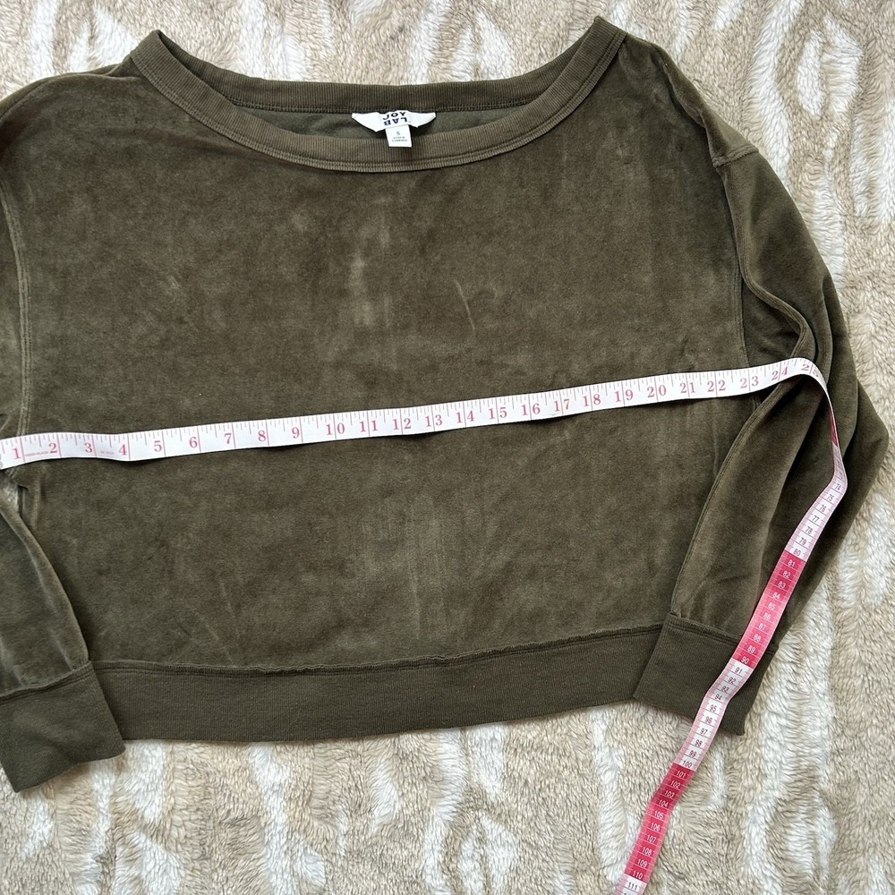 JoyLab Womens Olive Green Velour Cropped Sweatshirt Boat Neck Small VN1989909 - Picture 7 of 8